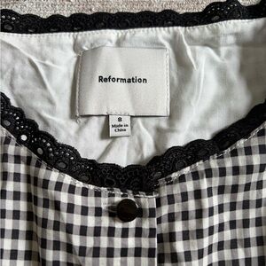 Reformation Black & White Gingham Lace-Trim Slip Dress